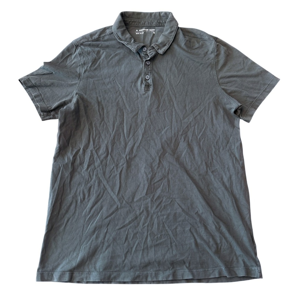 American Giant Men's Polo Shirt Size Medium Gray Green 100% Cotton Preppy‎